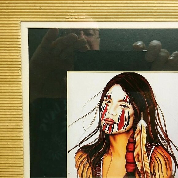 Western Tribal Portrait Art Prints Framed Double Matted 3-d collage Ranch Decor - Picture 4 of 12